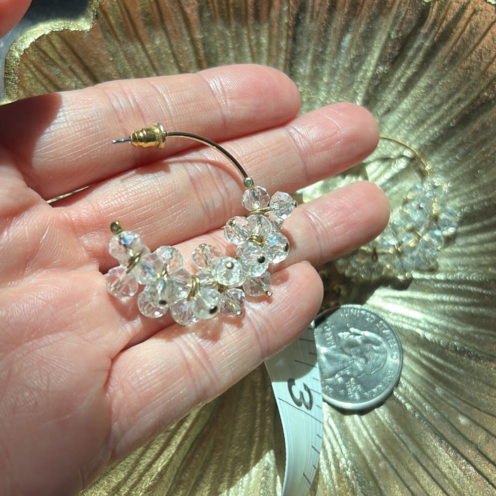 Crystal Cluster Gold tone Hoop Earrings - Picture 5 of 5